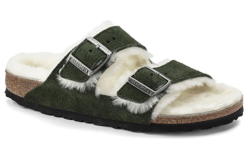Lookbook Birkenstock Arizona Shearling Sandal Suede Leather Narrow Fit 'Green' 1021102