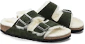 Shop Birkenstock Arizona Shearling Sandal Suede Leather Narrow Fit 'Green' 1021102