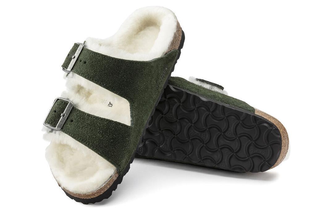 Purchase Birkenstock Arizona Shearling Sandal Suede Leather Narrow Fit 'Green' 1021102