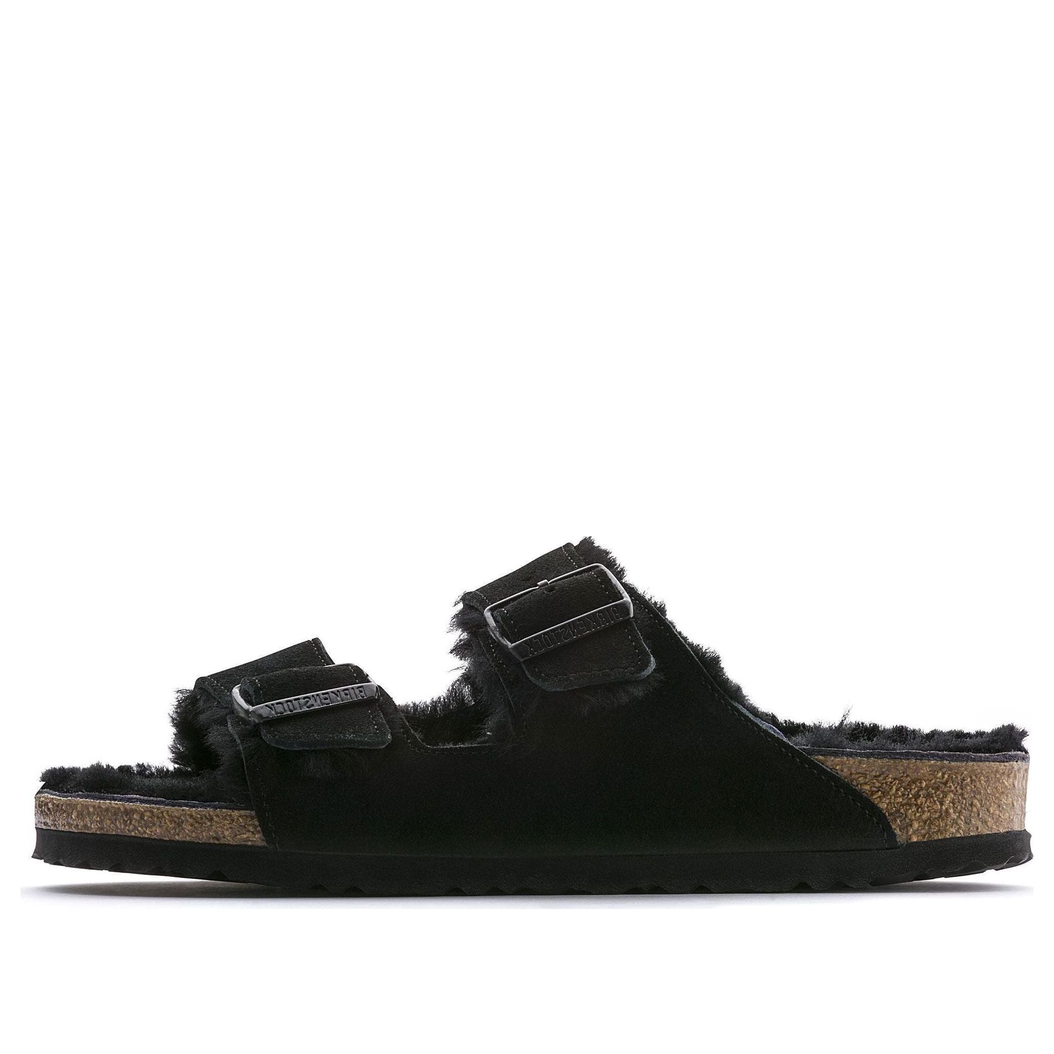 Birkenstock Arizona Shearling Suede Leather Narrow Fit 0752663 'Black' 0752661/0752663