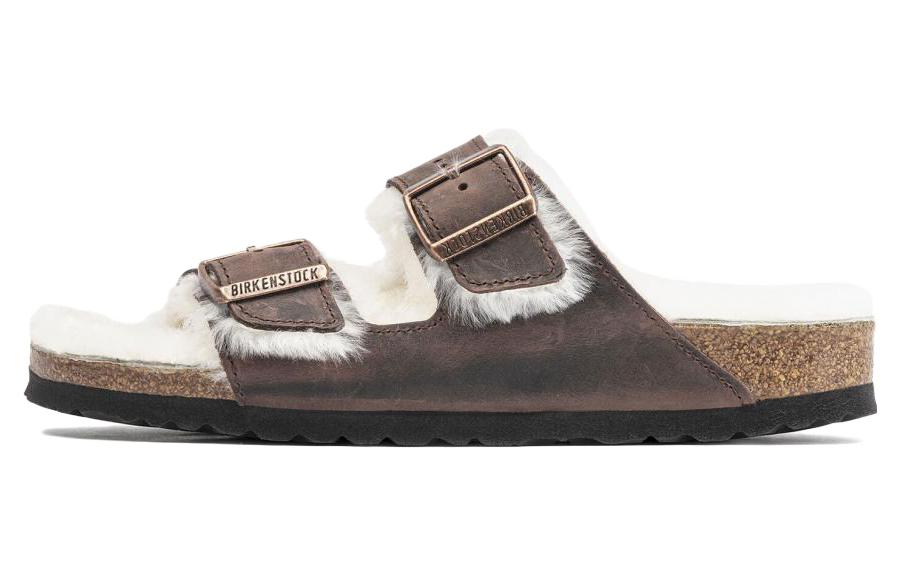 Birkenstock Arizona Shearling Waxy Leather Narrow Fit Sandals 'Oiled Habana' 1021049