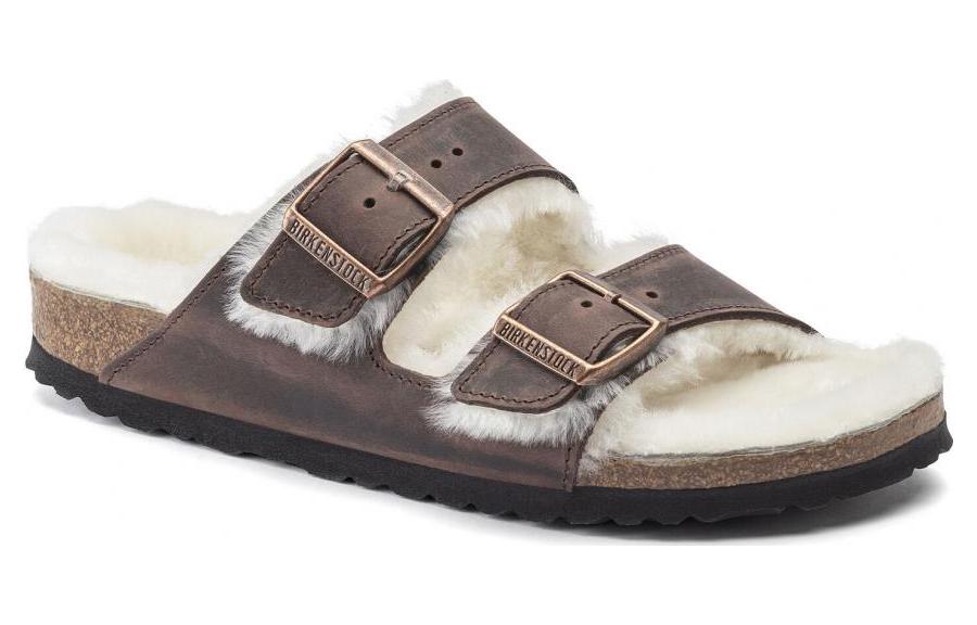 Order Birkenstock Arizona Shearling Waxy Leather Narrow Fit Sandals 'Oiled Habana' 1021049