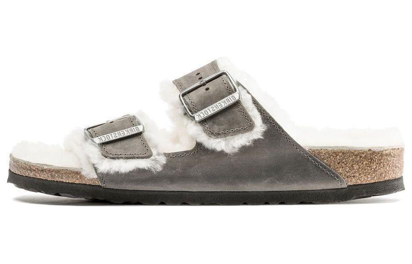 Birkenstock Arizona Shearling Waxy Leather Oiled 'Iron' 1021067