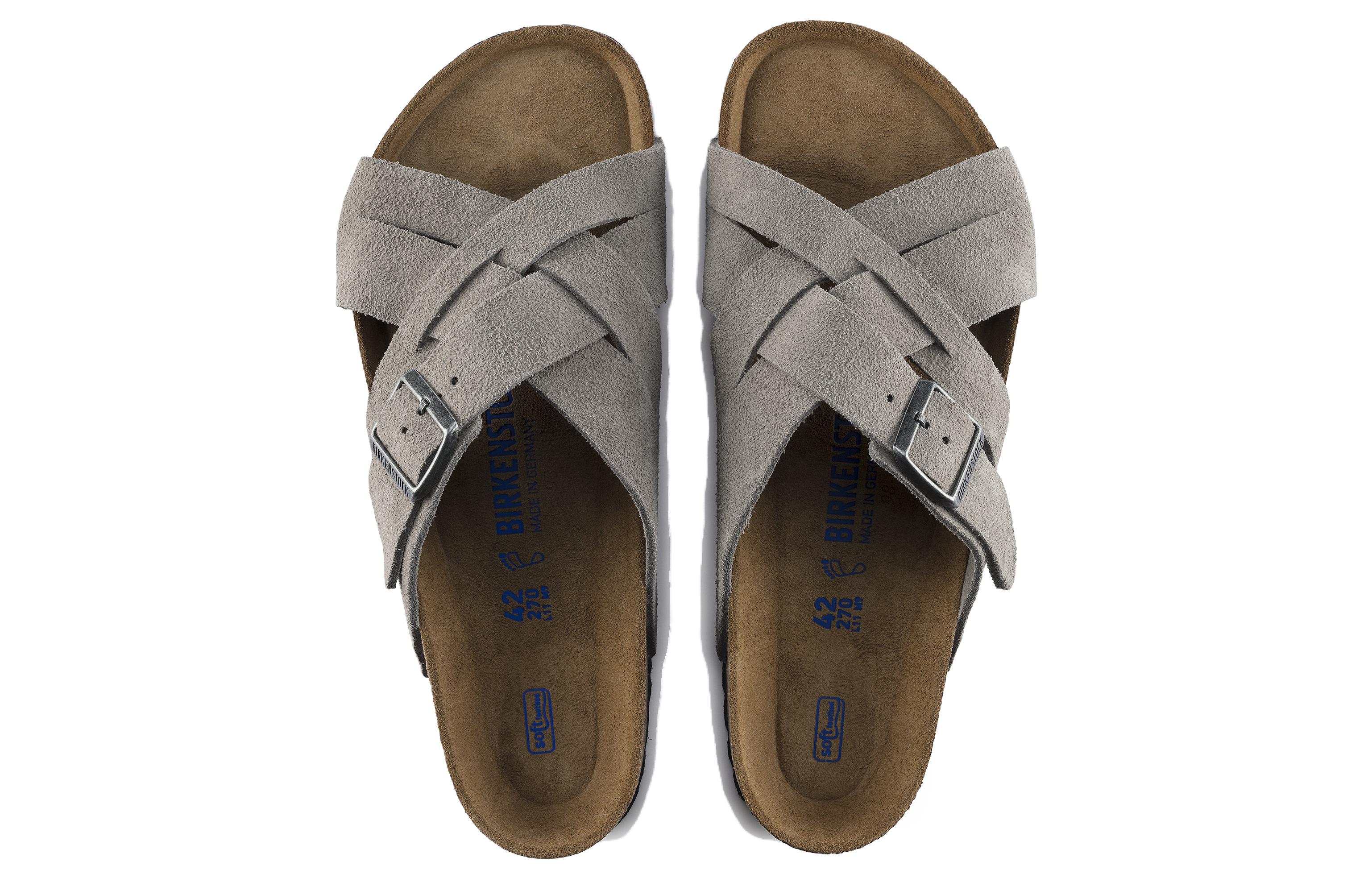 Shop Birkenstock 絨面 軟舒適平底百搭扣 一字拖鞋 男女同款 灰色 常規版