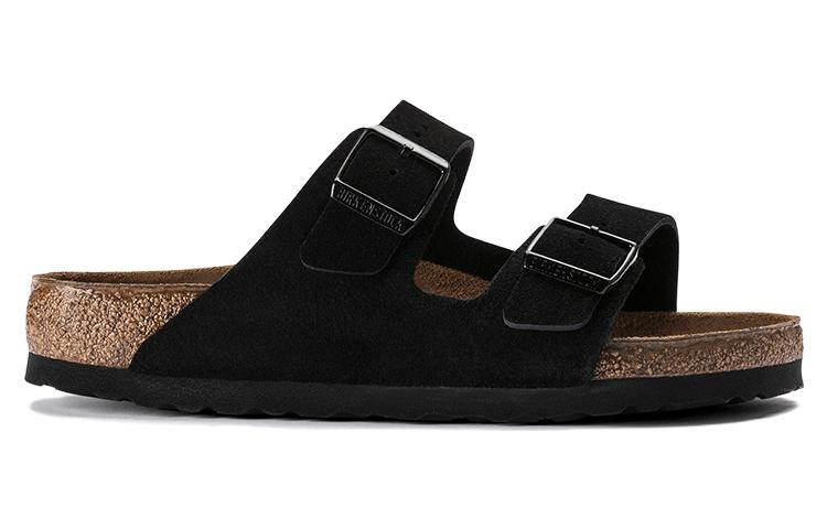 Order Birkenstock Arizona Plantilla Suave Cuero Gamuza Ajuste Estrecho 'Negro' 0951323