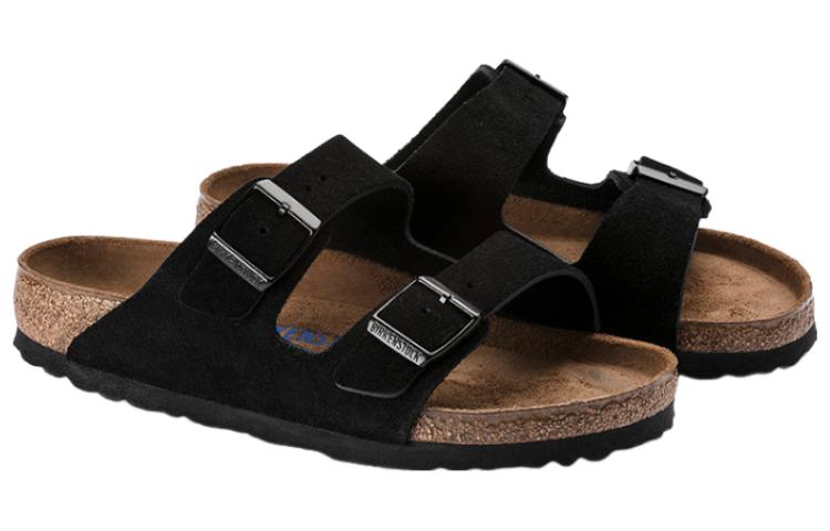 Shop Birkenstock Arizona Plantilla Suave Cuero Gamuza Ajuste Estrecho 'Negro' 0951323