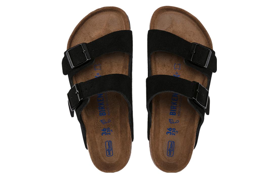 Purchase Birkenstock Arizona Plantilla Suave Cuero Gamuza Ajuste Estrecho 'Negro' 0951323