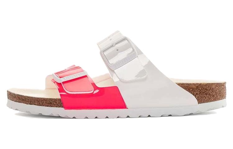 Birkenstock Arizona Split Birko-Flor Narrow Fit Sandals &#x27;Patent Neon Pink White&#x27; 1024214