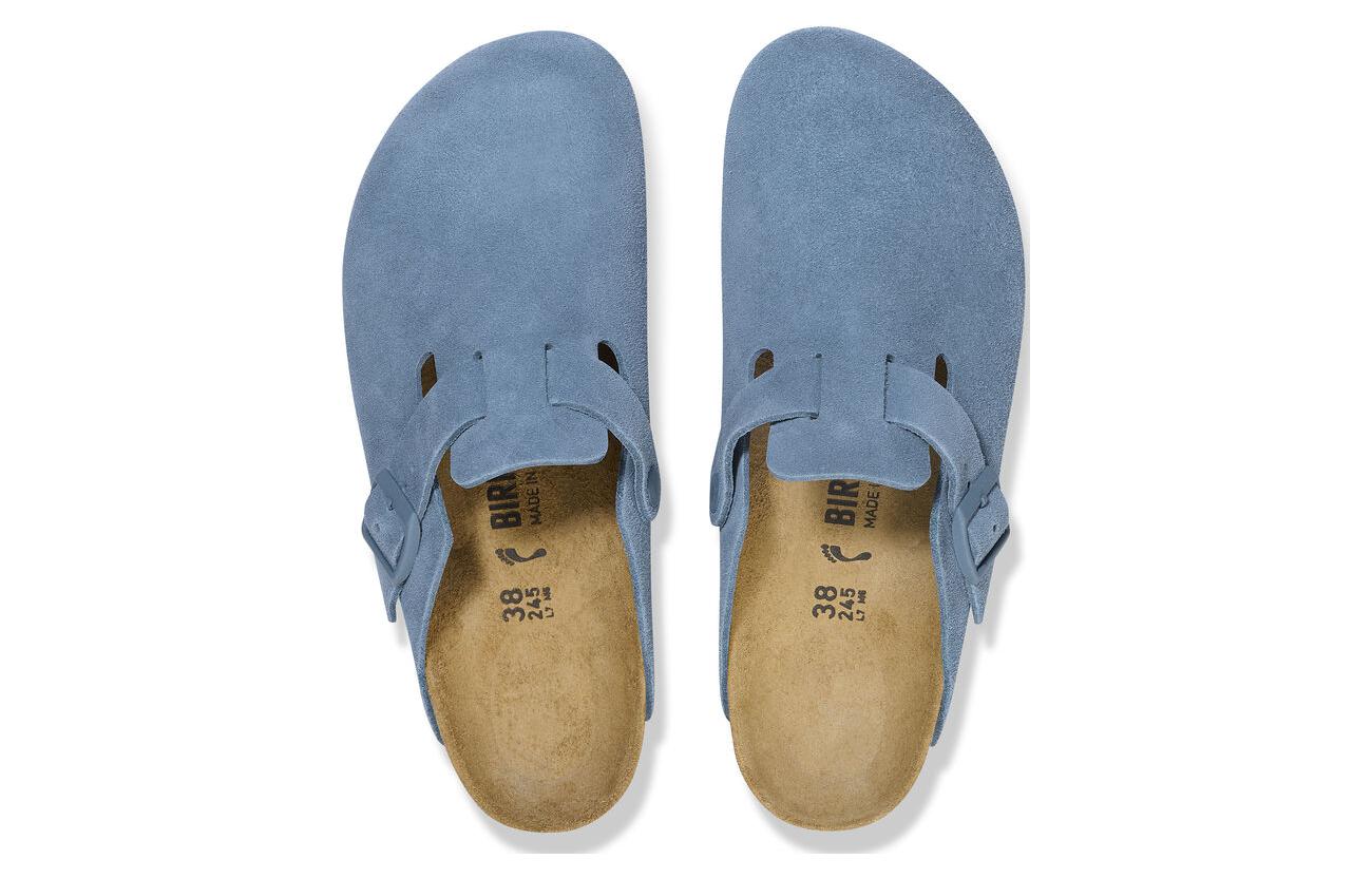 Shop Birkenstock 絨面 舒適圓頭百搭厚底 包頭拖鞋 男女同款 淺藍色 常規版