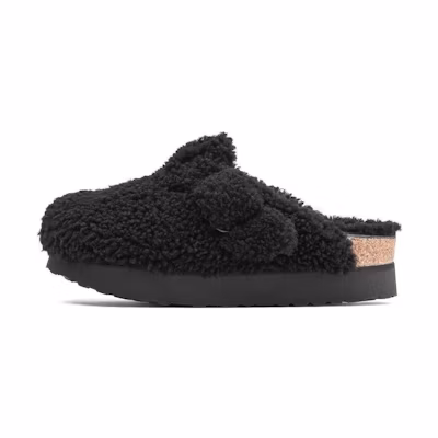 Birkenstock Boston Big Buckle Shearling Teddy Black