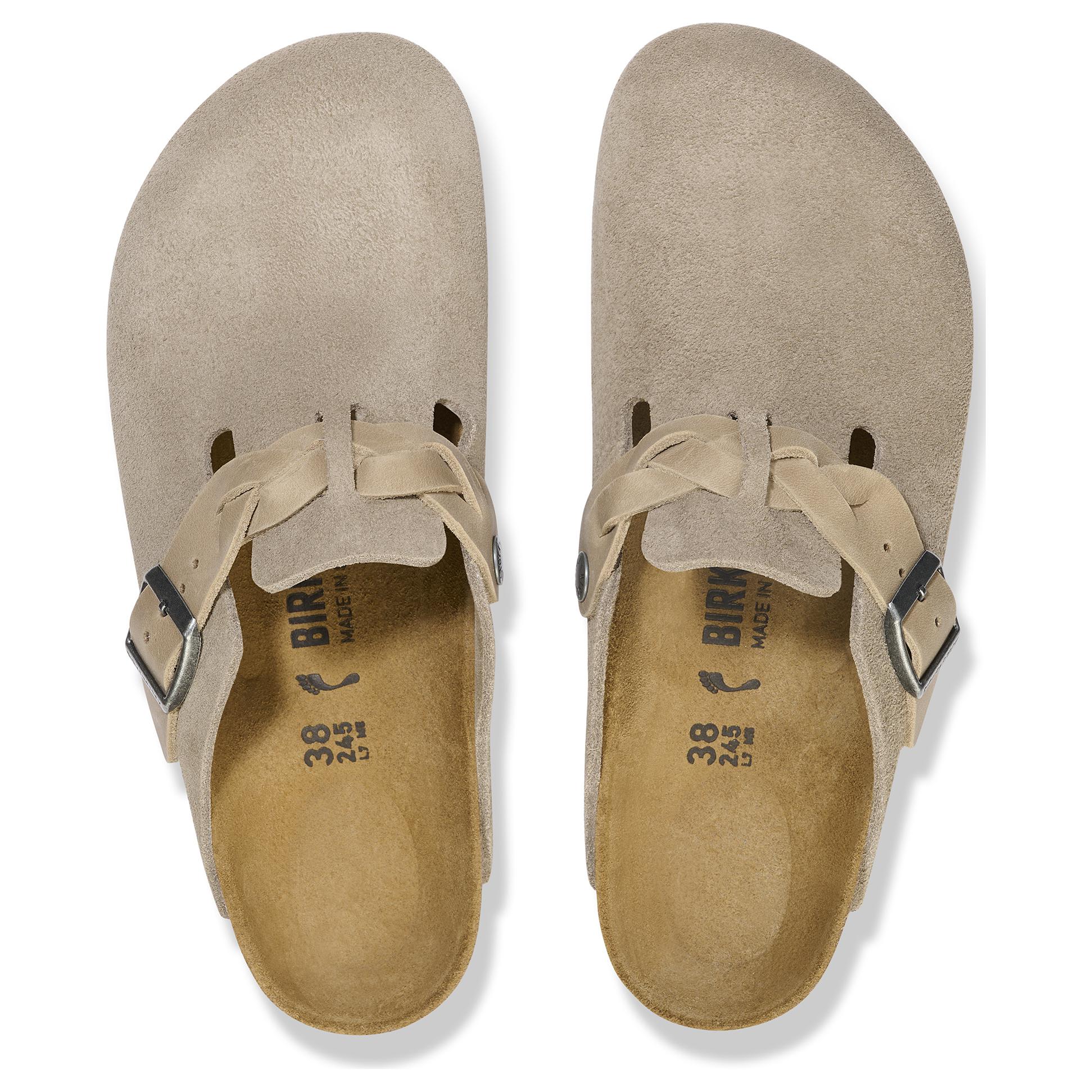 Shop 勃肯 Boston 编织绒面革 拖鞋 驼色 1026667