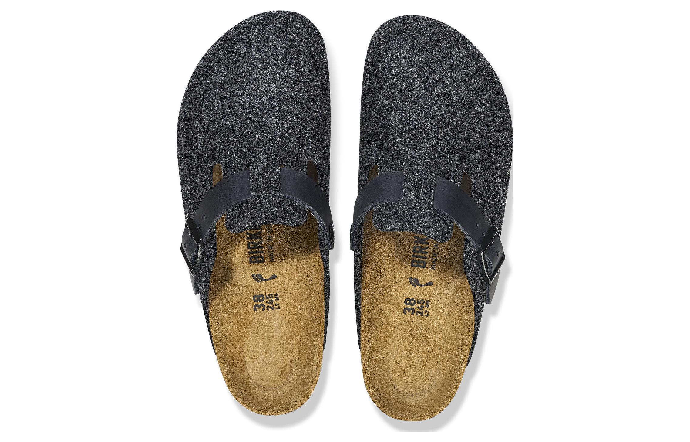 Shop Birkenstock 圓頭套腳 包頭拖鞋 男女同款 黑色 窄版