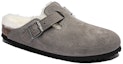 Lookbook Birkenstock Boston Bulu Narrow 1017650 'Suede Stone Coin Kelabu'. 1017650/1017651