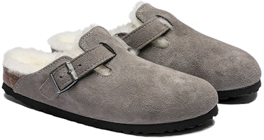 Birkenstock Boston系列 牛皮絨面包頭拖鞋 灰色 男女同款 窄版 Shop Birkenstock Boston系列 牛皮絨面包頭拖鞋 灰色 男女同款 窄版