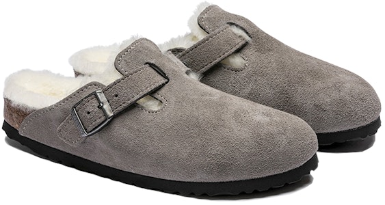 Birkenstock Boston系列 牛皮絨面包頭拖鞋 灰色 男女同款 窄版 Shop Birkenstock Boston系列 牛皮絨面包頭拖鞋 灰色 男女同款 窄版