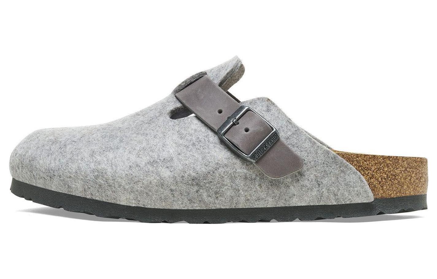 Birkenstock Boston Natural Leather-Felt 'Light Grey'