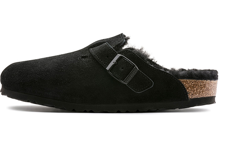 Birkenstock Boston Shearling (Medium/Narrow Fit) Suede Leather Black 259883