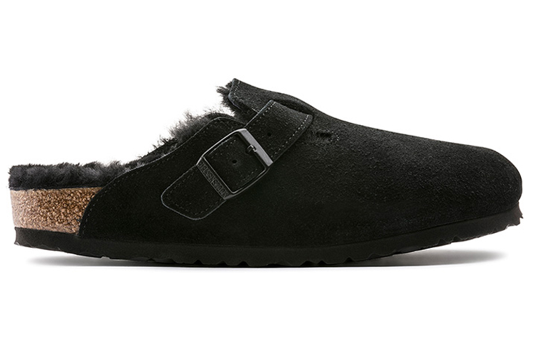 Order Birkenstock Boston Shearling (Medium/Narrow Fit) Suede Leather Black 259883