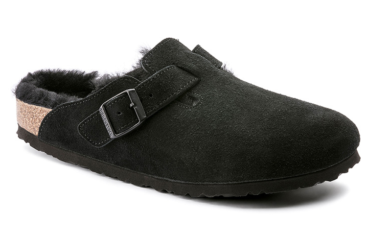 Lookbook Birkenstock Boston Shearling (Medium/Narrow Fit) Suede Leather Black 259883