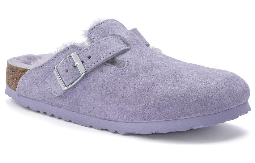 Order Birkenstock Boston Shearling Suede Leather Coated Narrow Fit 'Purple Fog' 1023302