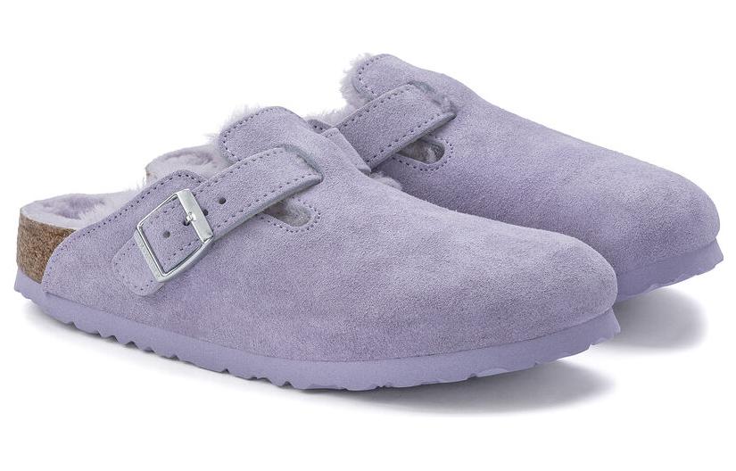 Lookbook Birkenstock Boston Shearling Suede Leather Coated Narrow Fit 'Purple Fog' 1023302