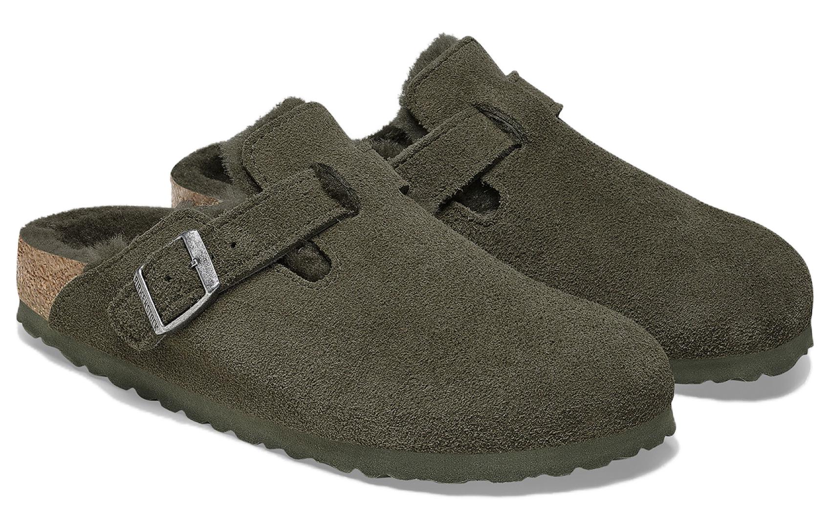 Lookbook Birkenstock Boston Shearling Suede Leather Narrow Fit 'Thyme' 1025667