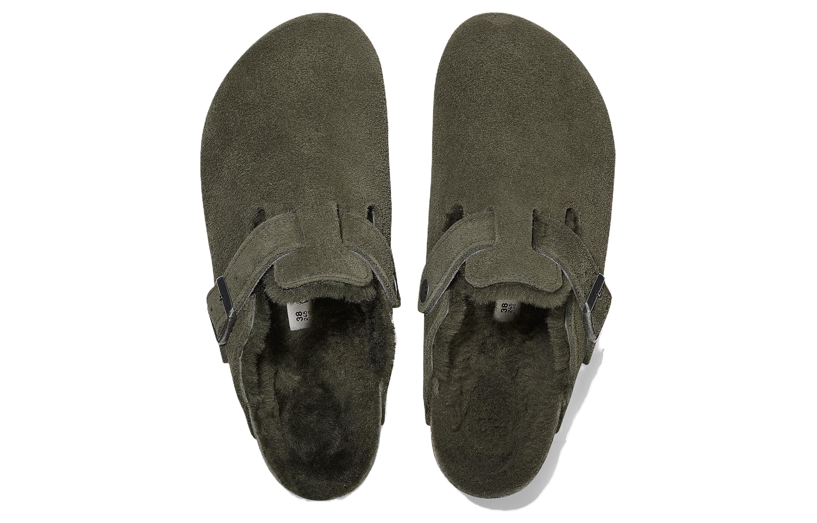 Shop Birkenstock Boston Shearling Suede Leather Narrow Fit 'Thyme' 1025667