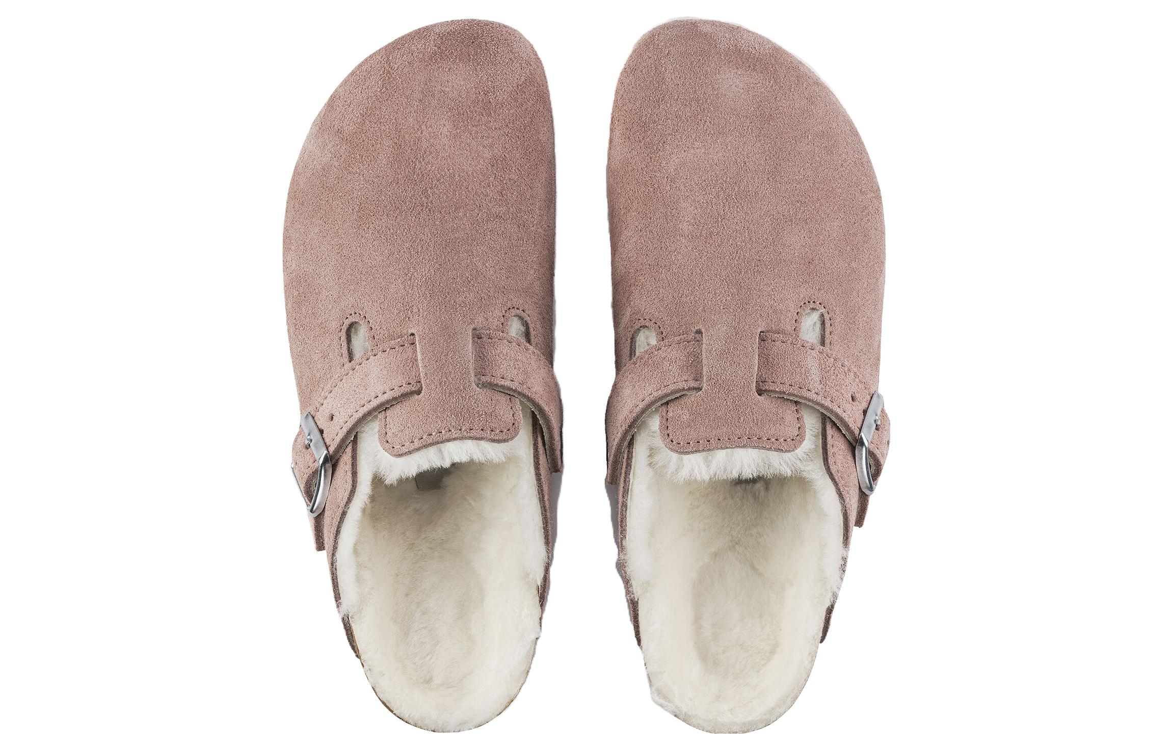 Shop Birkenstock Boston Shearling Suede Pink Clay 1023281