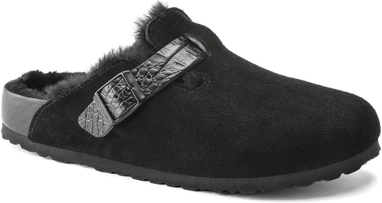 Birkenstock Boston Shearling Suede Reptile Embossed Strap Black 1021009/1021082 Order Birkenstock Boston Shearling Suede Reptile Embossed Strap Black 1021009/1021082