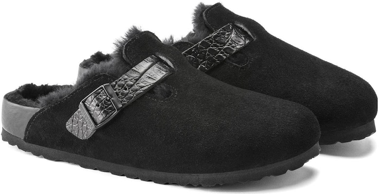 Birkenstock Boston Shearling Suede Reptile Embossed Strap Black 1021009/1021082 Lookbook Birkenstock Boston Shearling Suede Reptile Embossed Strap Black 1021009/1021082