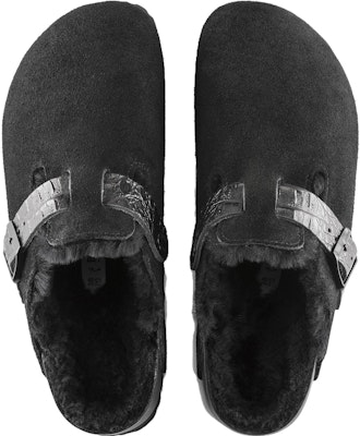 Birkenstock Boston Shearling Suede Reptile Embossed Strap Black 1021009/1021082 Shop Birkenstock Boston Shearling Suede Reptile Embossed Strap Black 1021009/1021082