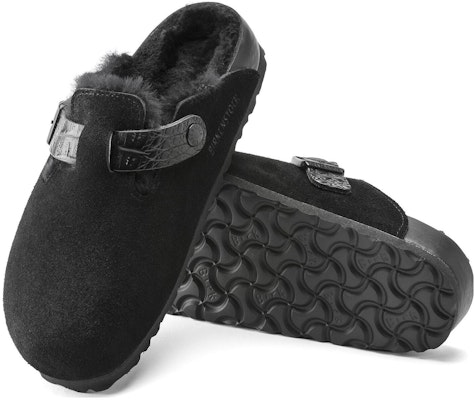 Birkenstock Boston 黑色羊毛绒压纹带扣拖鞋 1021009/1021082 Purchase Birkenstock Boston 黑色羊毛绒压纹带扣拖鞋 1021009/1021082