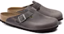Birkenstock Boston Soft Footbed Kulit Kelabu Besi 1013255/1013256