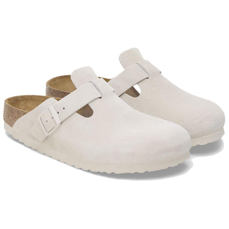 Shop Birkenstock Boston Soft Footbed Suede Leather 'Antique White' 1027667