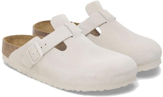 Shop Birkenstock Boston Soft Footbed Suede Leather 'Antique White' 1027667