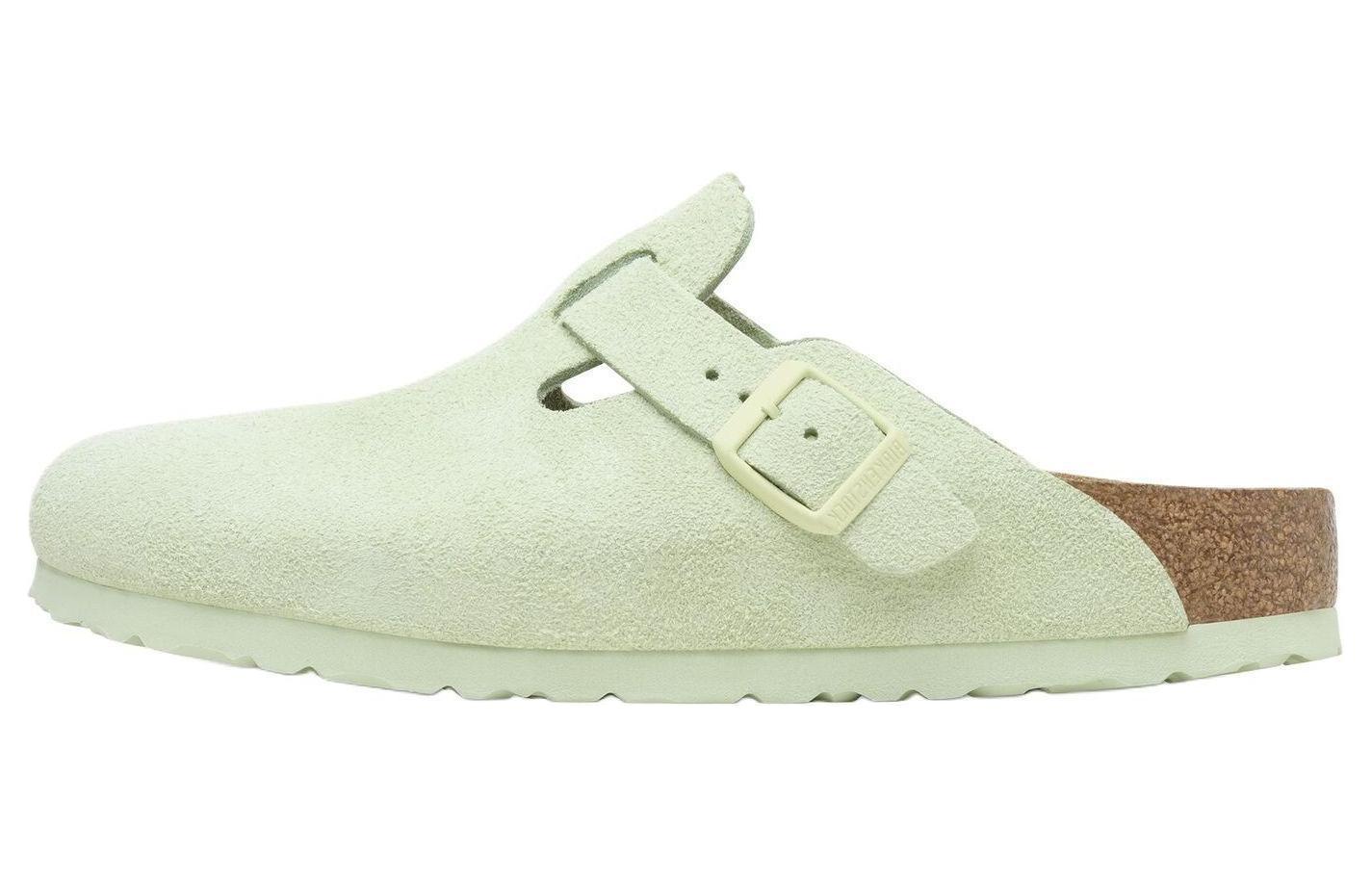 Birkenstock Boston Soft Footbed Suede Leather Narrow Fit Sandals 'Faded Lime'