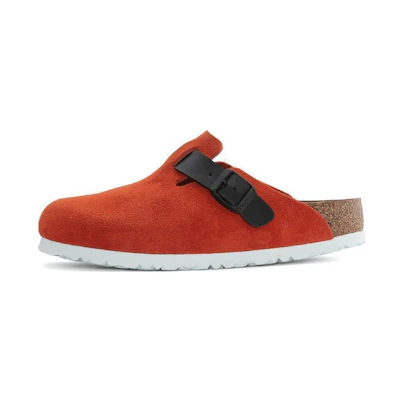 Birkenstock Boston Suede Leather/Birko-Flor Narrow Fit 'Tomato/Black'