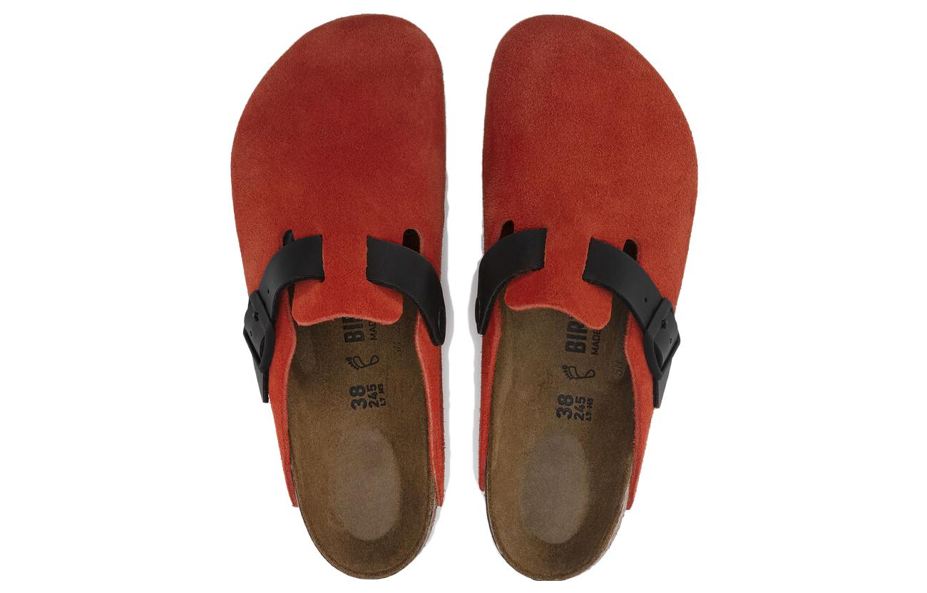 Birkenstock Boston Suede Leather/Birko-Flor Narrow Fit 'Tomato/Black' 圖 4
