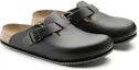 Shop Birkenstock 皮革 簡約舒適搭扣 包頭拖鞋 男女同款 黑色
