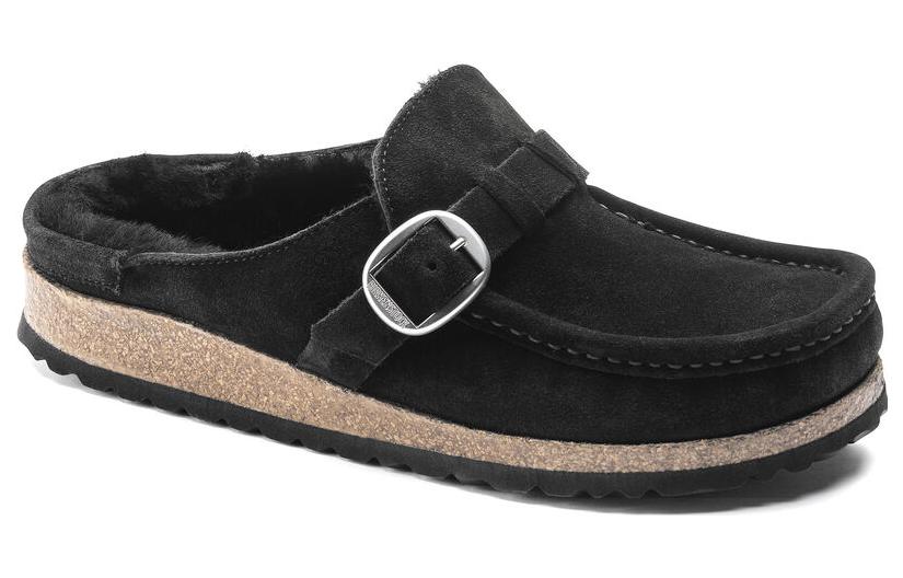 Order Birkenstock Buckley Shearling Suede Leather Narrow Fit Sandals 'Black' 1018126