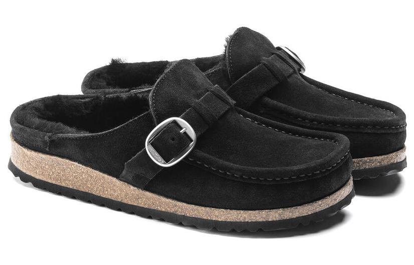 Lookbook Birkenstock Buckley Shearling Suede Leather Narrow Fit Sandals 'Black' 1018126