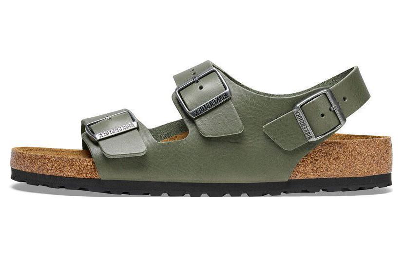 Birkenstock Comfort Leather Round Toe Sandals 'Dark Green Buckle' 1025471