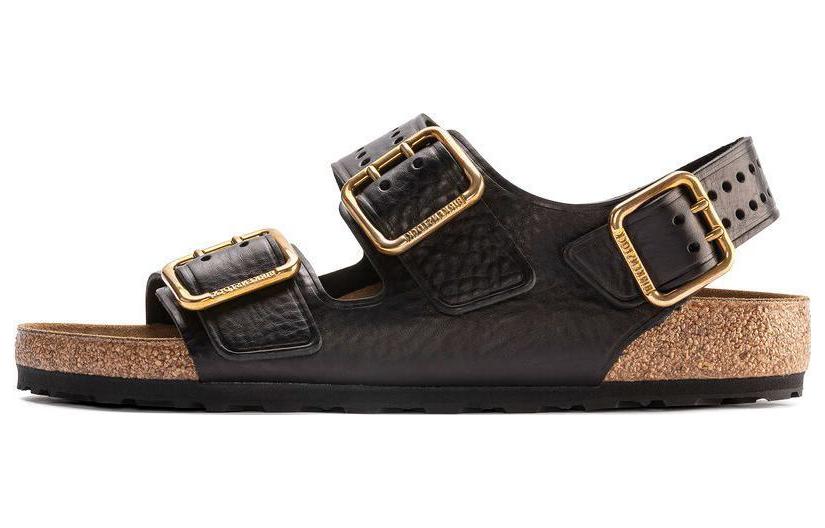 Birkenstock Comfort Leather Round Toe Thick Sole Sandal 'Black Regular Edition' 1023622