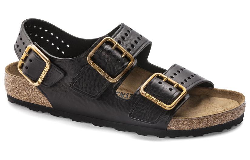 Order Birkenstock Comfort Leather Round Toe Thick Sole Sandal 'Black Regular Edition' 1023622