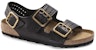 Sandal Birkenstock Kulit Selesa Hujung Bulat Tapak Tebal 'Edisi Hitam Biasa' 1023622