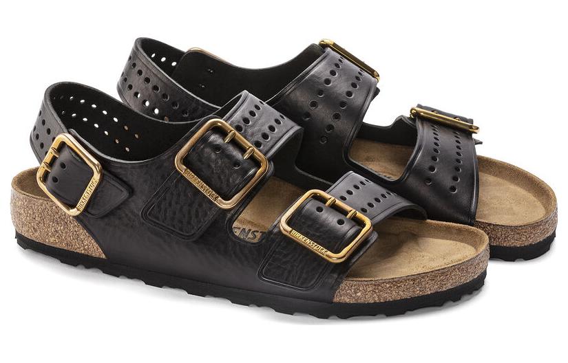 Lookbook Birkenstock Comfort Leather Round Toe Thick Sole Sandal 'Black Regular Edition' 1023622