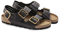 Lookbook Birkenstock Comfort Leather Round Toe Thick Sole Sandal 'Black Regular Edition' 1023622