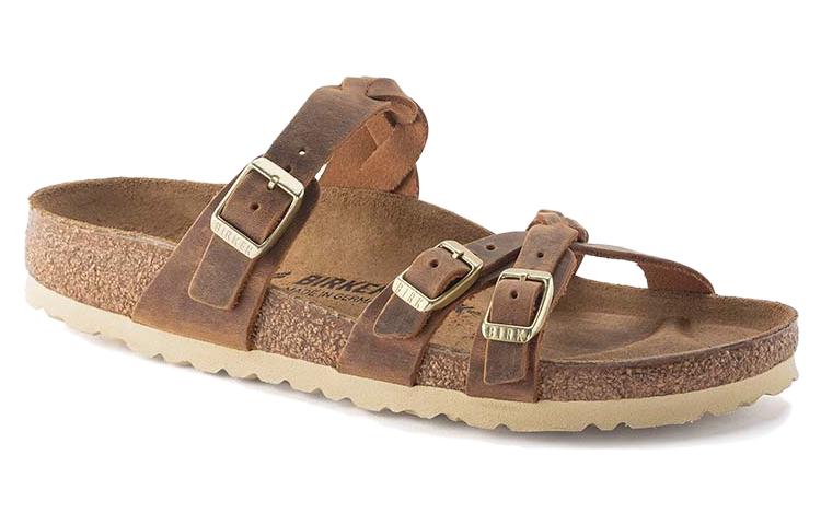 Order Birkenstock Franca Braided Natural Leather Oiled Narrow Fit Sandals 'Cognac' 1024135