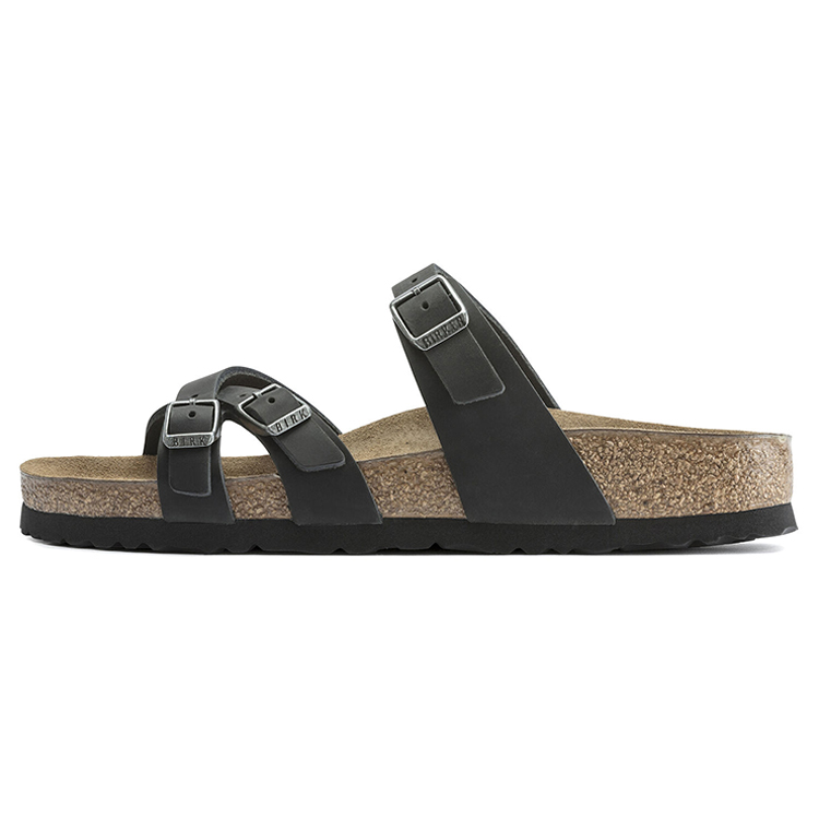 Birkenstock Franca Oiled Leather Cross-Strap Sandals Women Black Narrow Fit 1021203