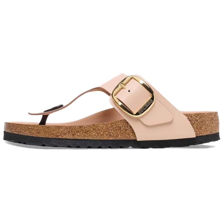 Birkenstock Gizeh Big Buckle Natural Leather Patent Narrow Fit Sandals 'High Shine New Beige'